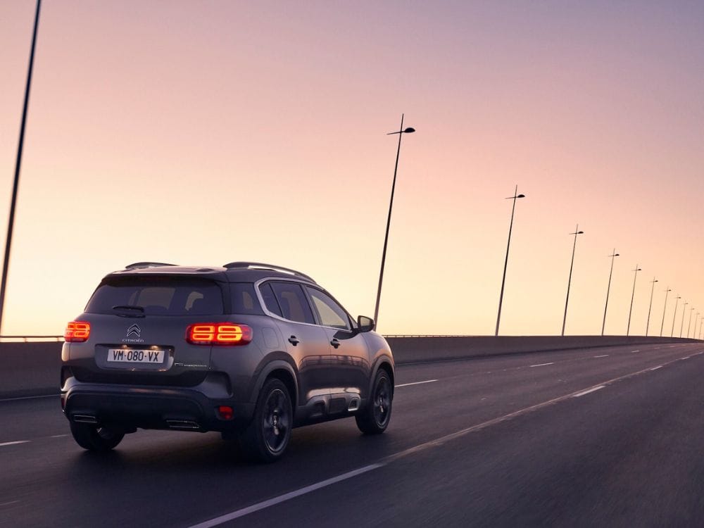 Suv Citroen Aircross from back view running in the highway of Nepal