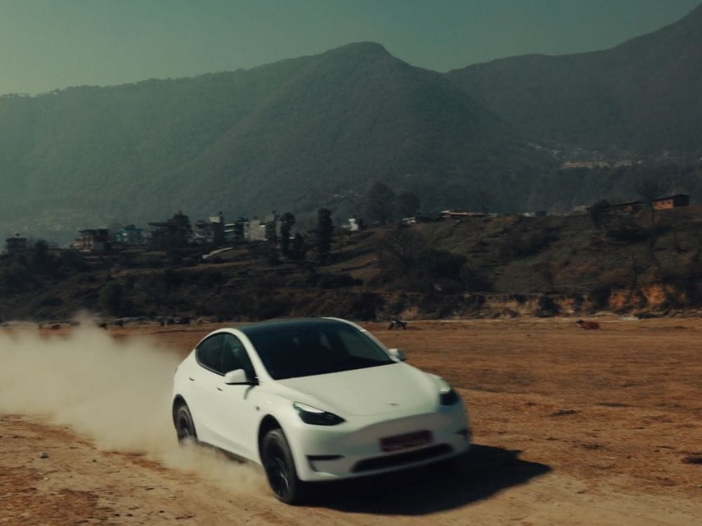 Tesla Model X driving in the rough roads of Nepal