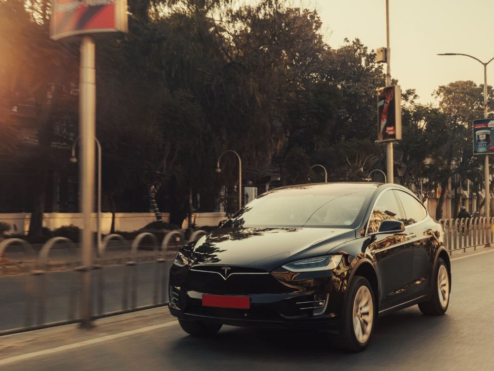 Tesla model y being driven in the Durbar Marg of Nepal